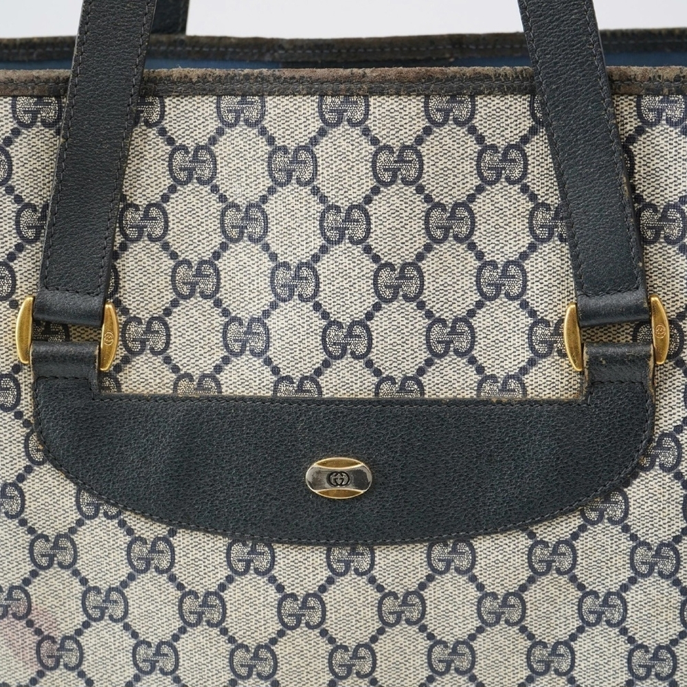 GUCCI GG Vintage Tote Big Shopper Rare Navy Leather Bag 39.02.061 Sherry Purse - Picture 3 of 16
